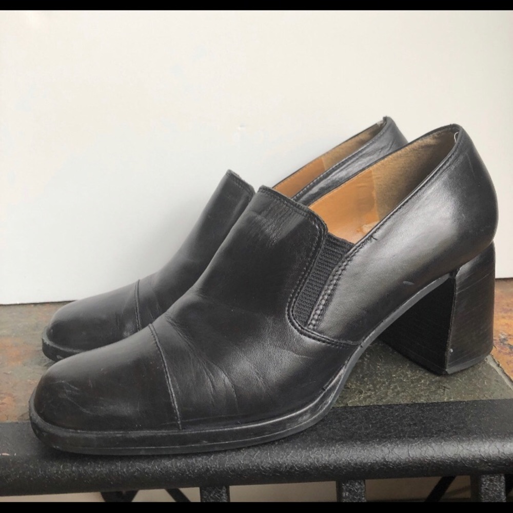 Black Leather High Heel Shoe Boots Size 9.5
